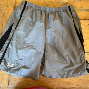Under Armour men’s lined running shorts, size XL, grey